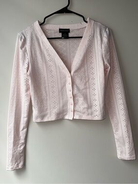 Fourteen Twelve Pink Pointelle Button Front Crop Cardigan Size M